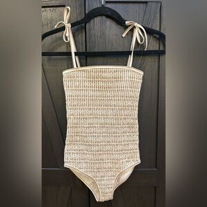 Rylee + Cru Beige and White One Piece Kids Swimsuit